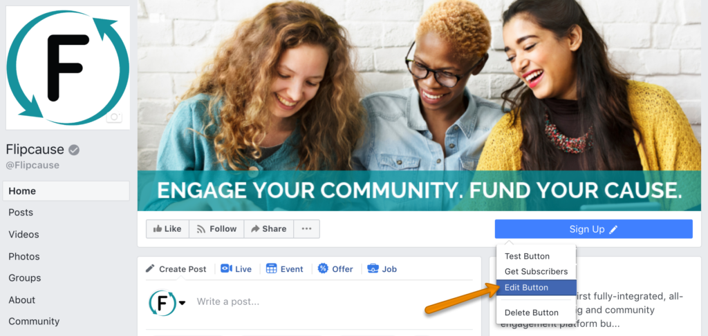 edit your Facebook donate button