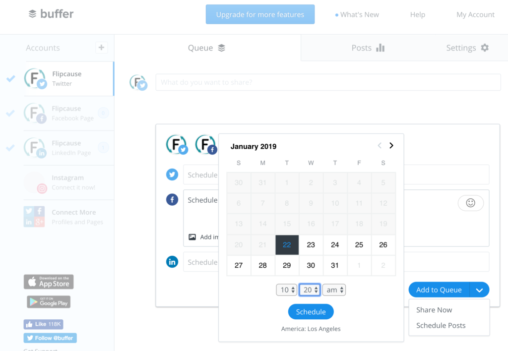 Buffer interface for scheduling your nonprofit social media posts