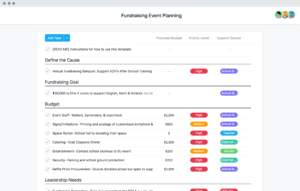 List view of a fundraising event planning project template in Asana